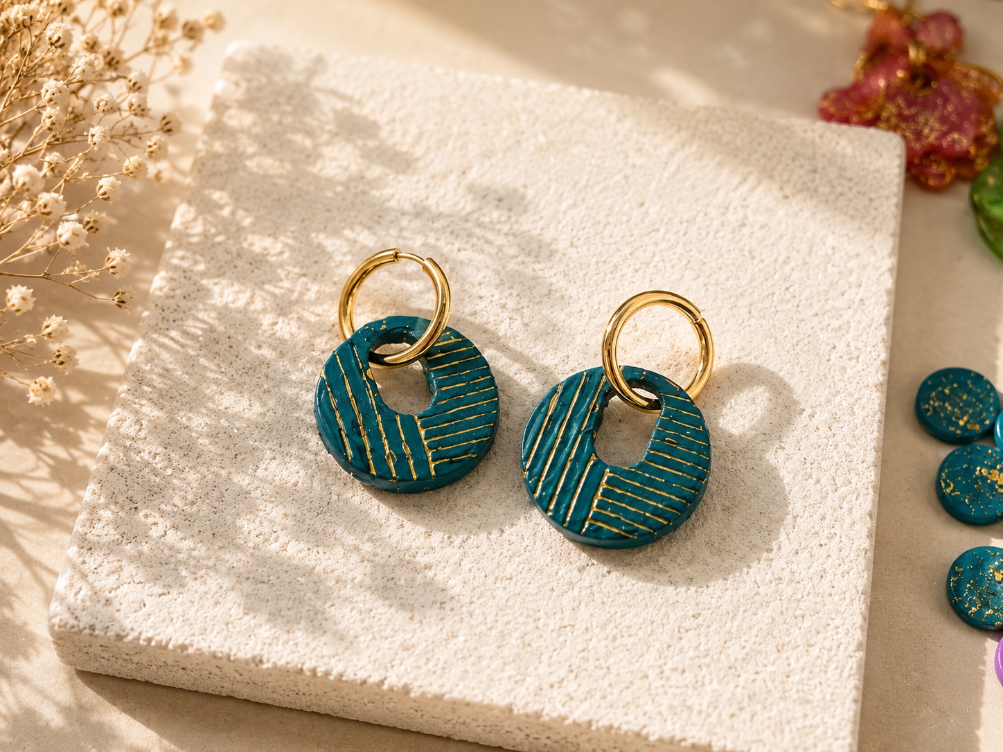 Boucles Anneaux bleu canard & doré