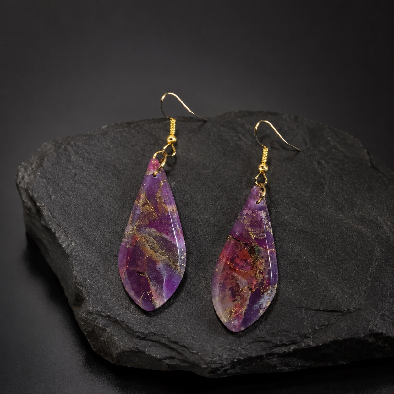 Boucles Feuilles violet & or