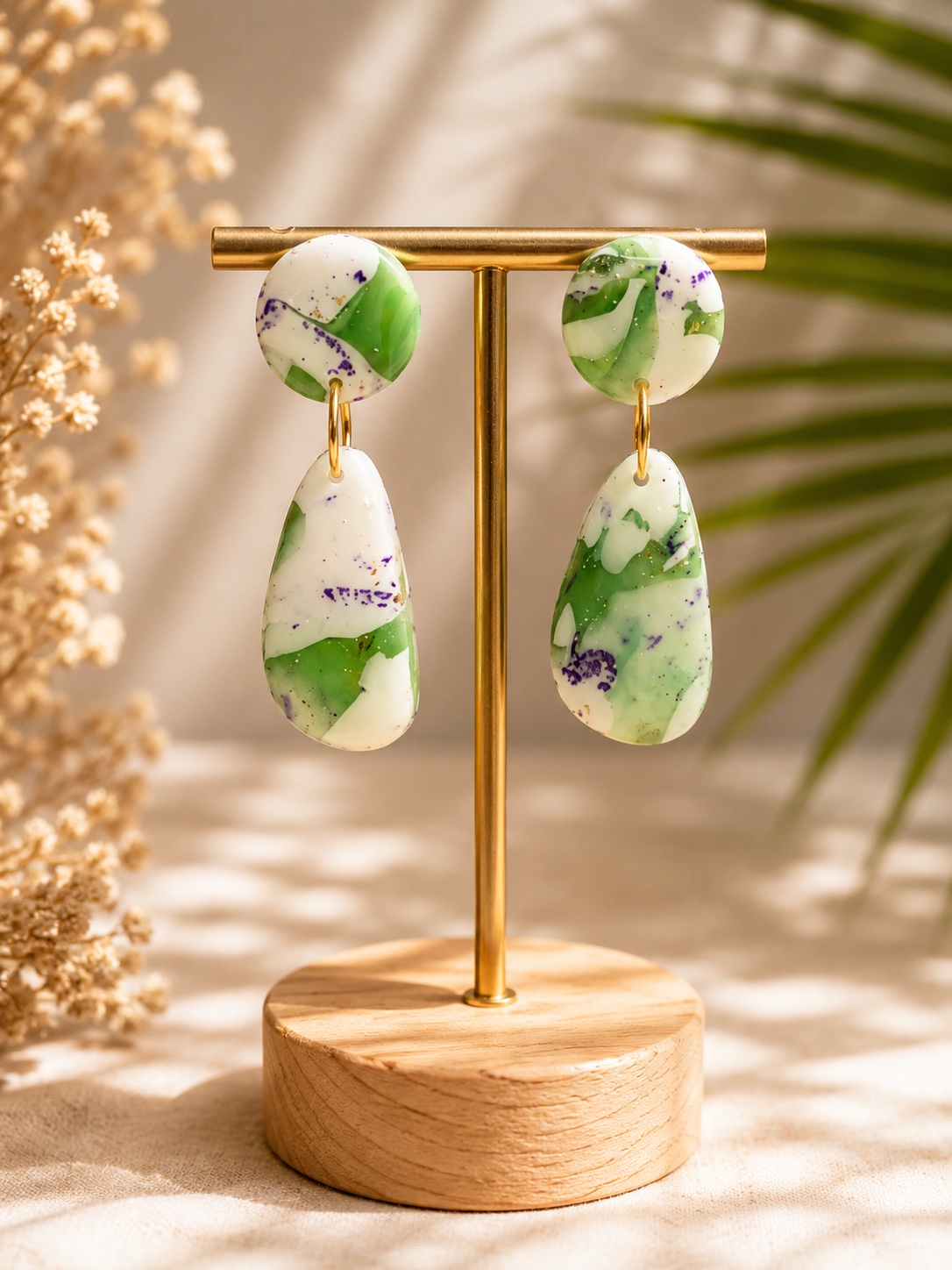 Boucles Gouttes blanc & vert