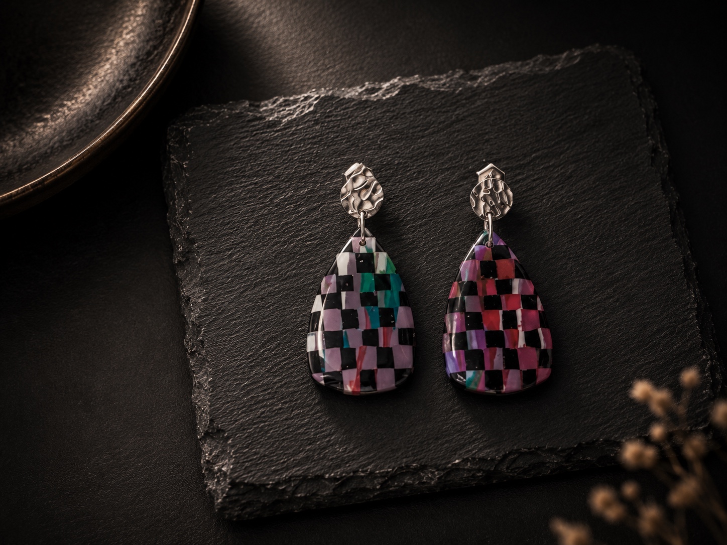 Boucles Gouttes damier multicolore
