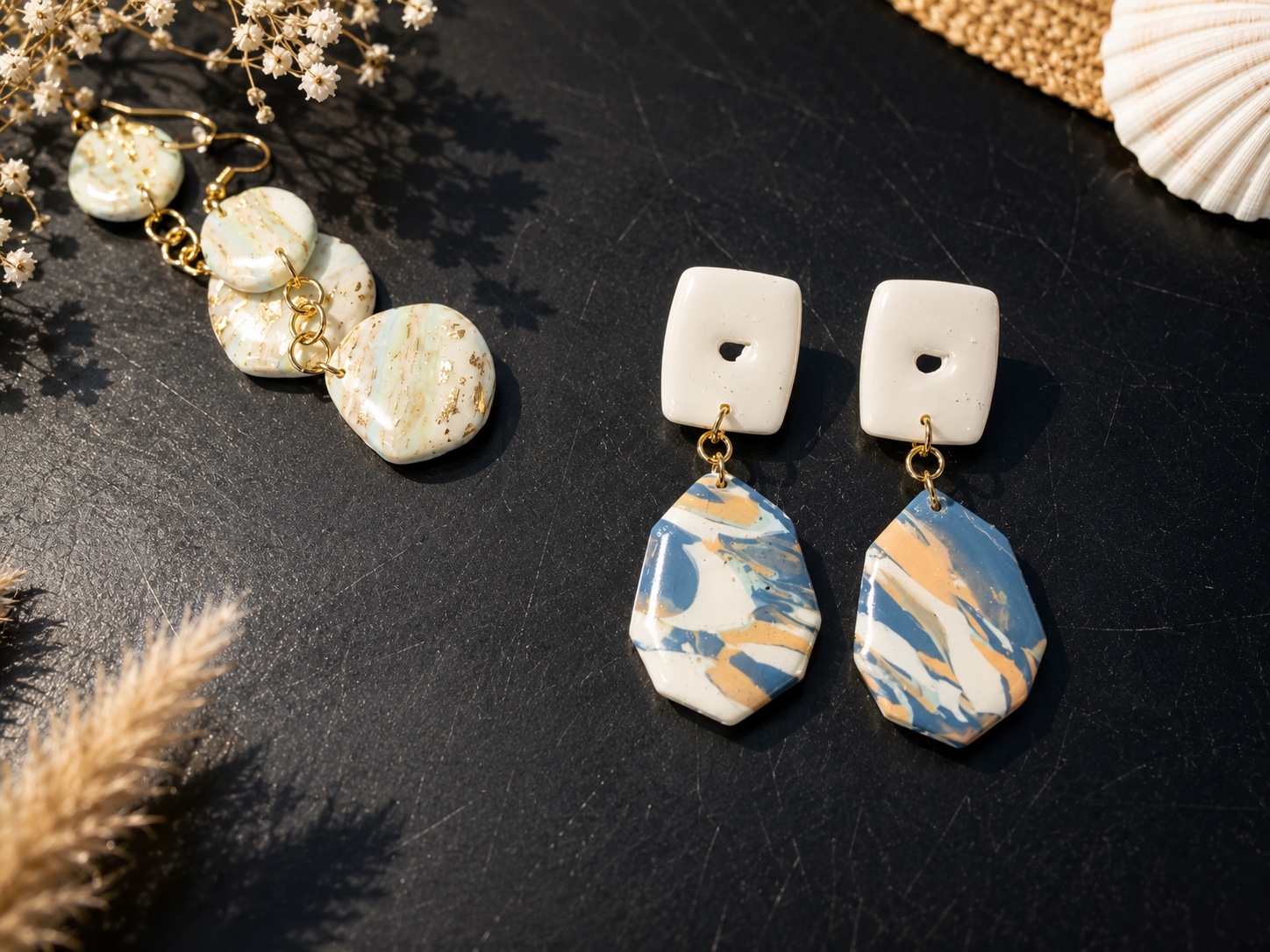 Boucles Gouttes facettées bleu & corail