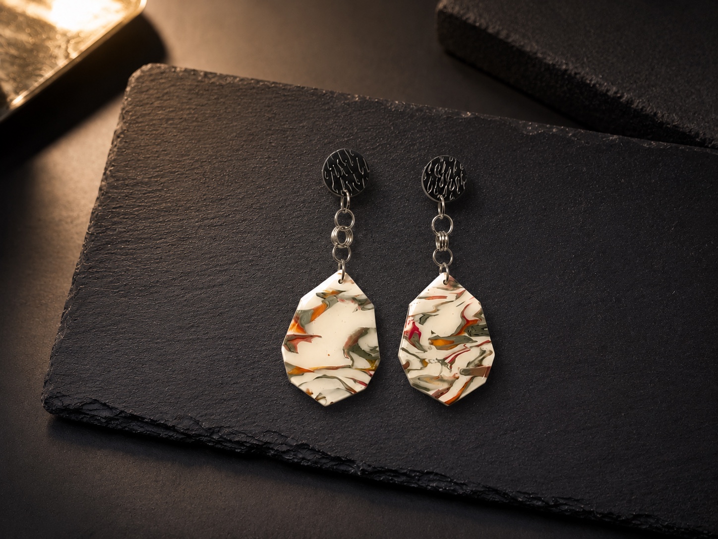 Boucles Gouttes ivoire marbré