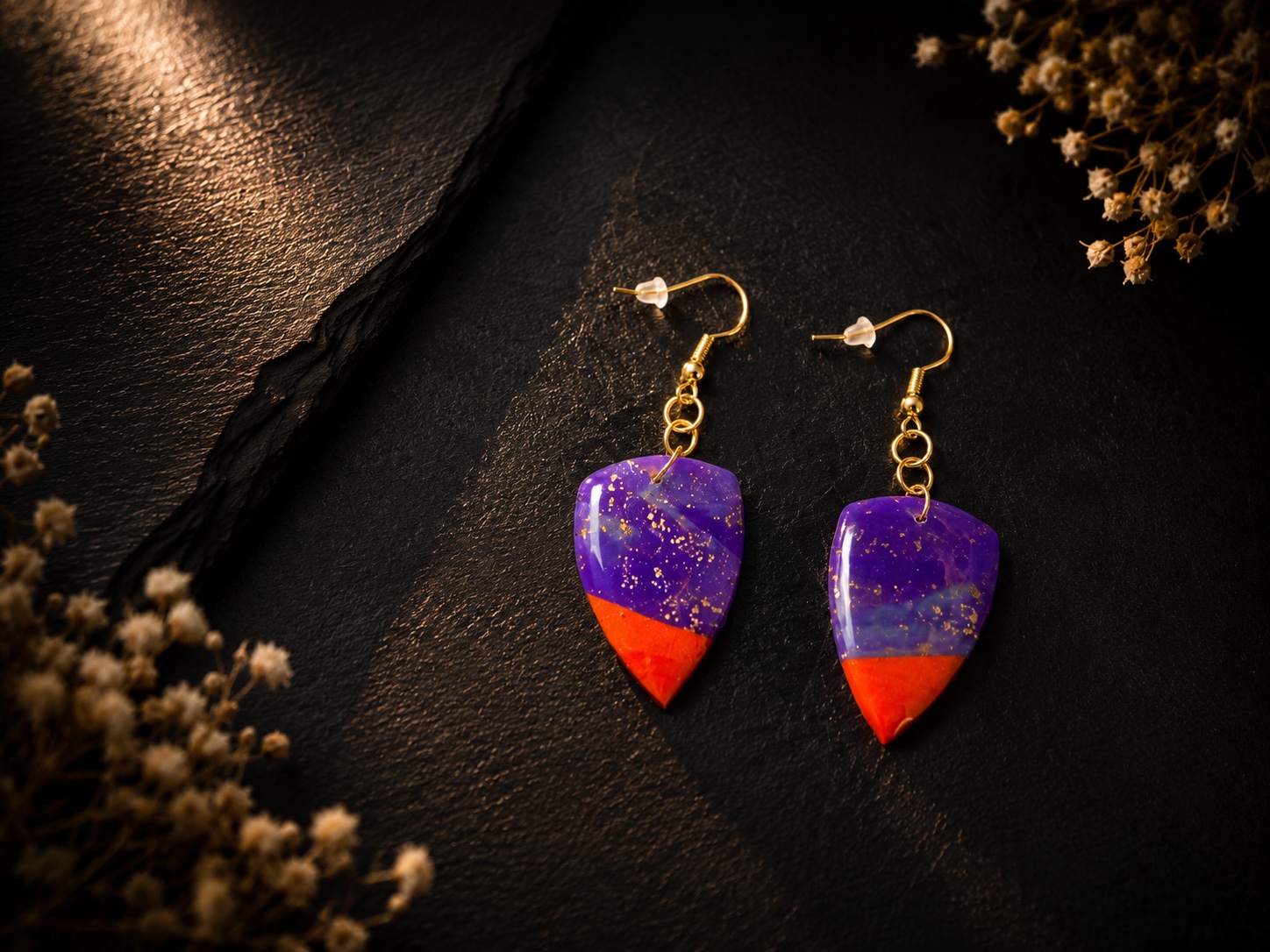 Boucles Gouttes violet & rouge