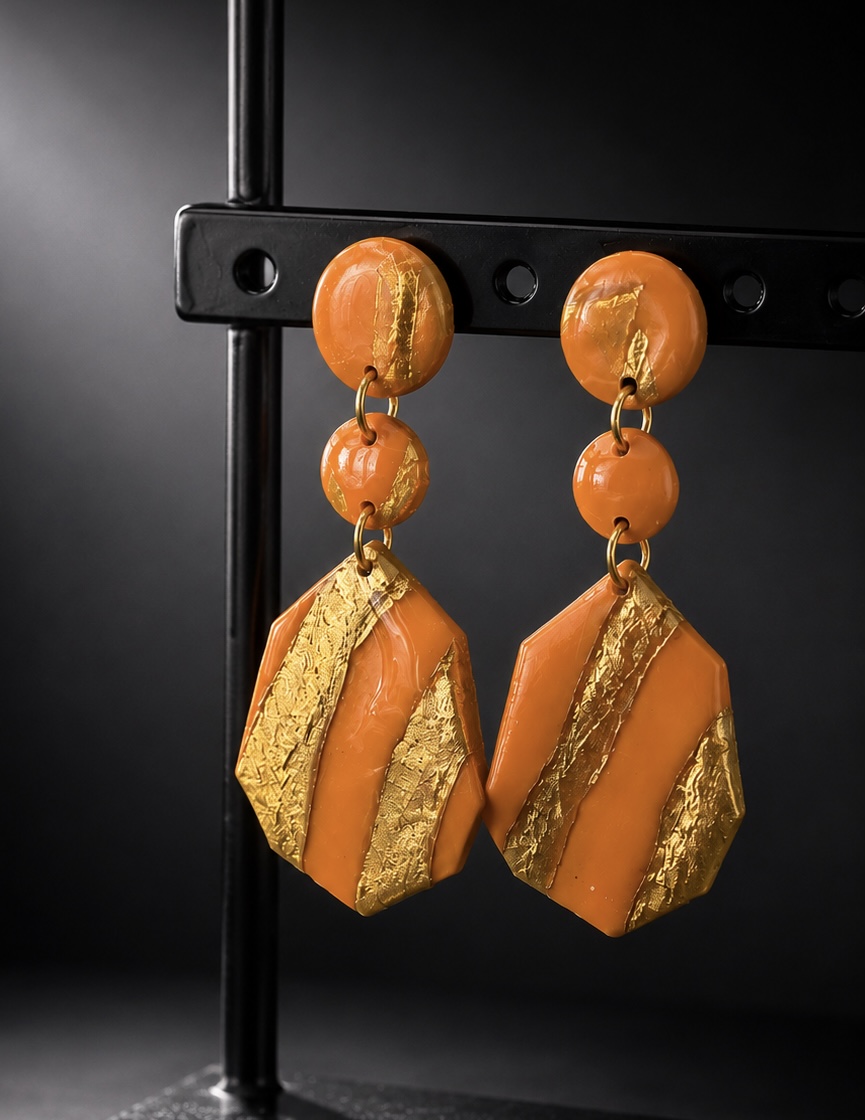 Boucles Polygones orange & or