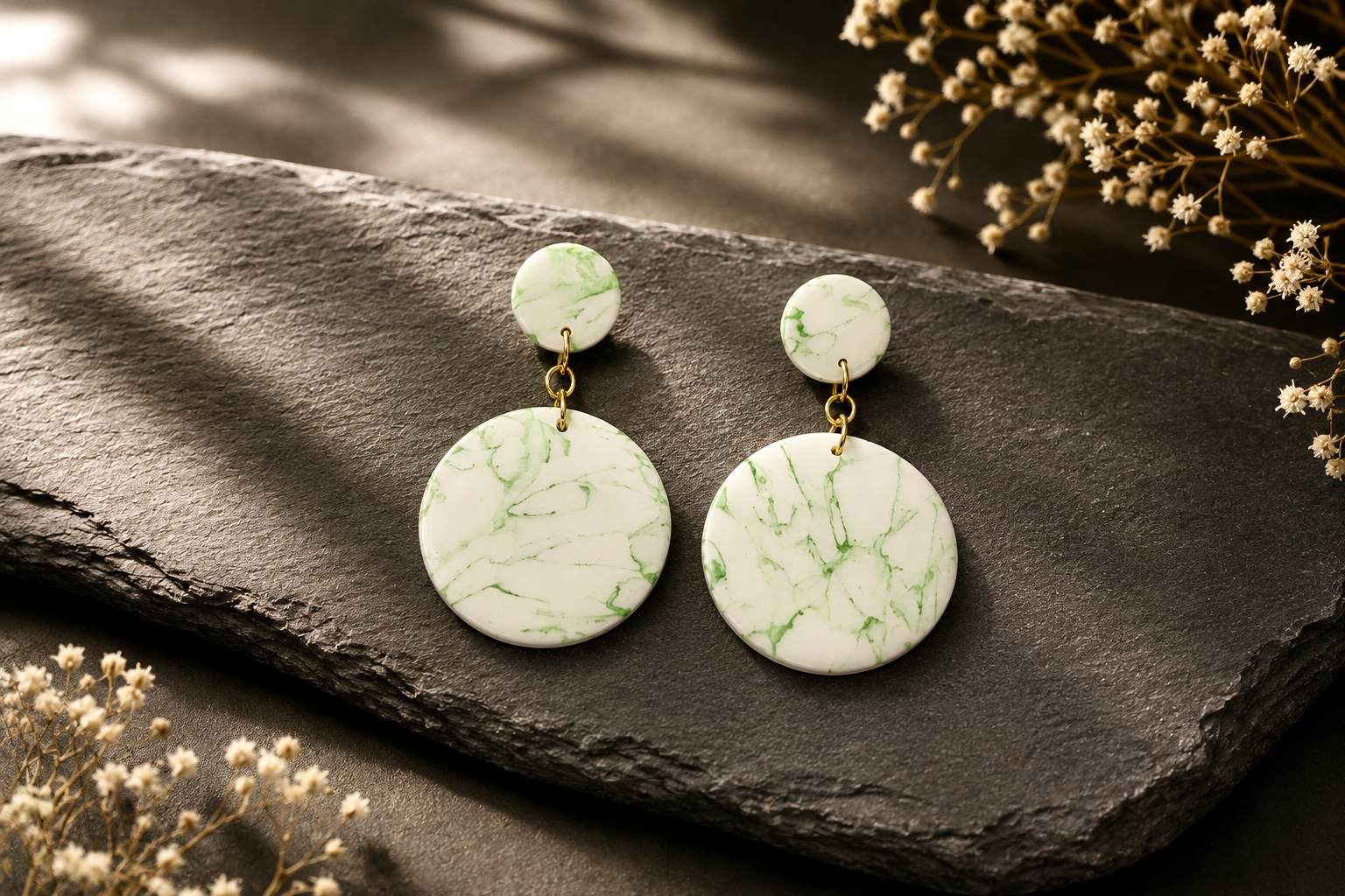 Boucles Ronds marbrés vert tendre