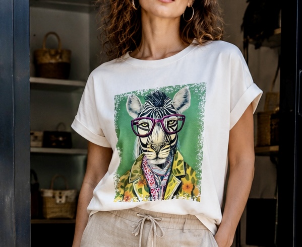 T-shirt blanc zèbre à lunettes — Blanc